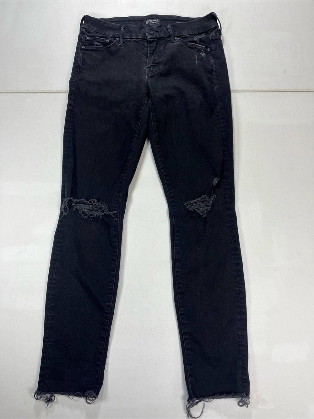 Mother Looker Ankle Fray Jeans Skinny Guilty As Sin Black Womens 25